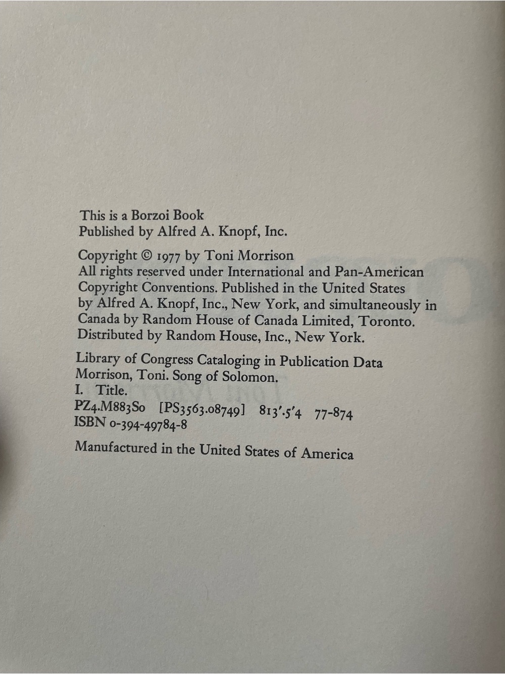 Song of Solomon by Toni Morrison (Early Edition) - Picture 2 of 2
